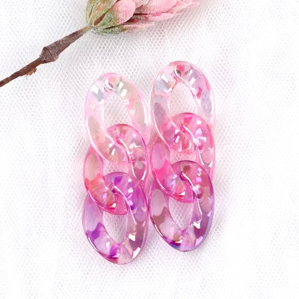 🆕 Pink Ombré Opalescent Pink Chainlink Resin Drop Earrings NWT